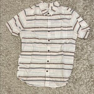 On the Byas White and Brown Striped Casual Shirt